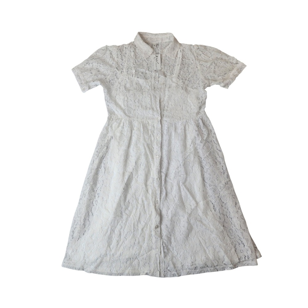 NY Collection‎ Lace Shirt Dress M White Cottagecore Romantic Coquette Victorian